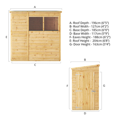 Mercia Woodsman 6' 5" x 4' 2" Pent Shed - Premium Dip Treated Shiplap - Styrene Windows