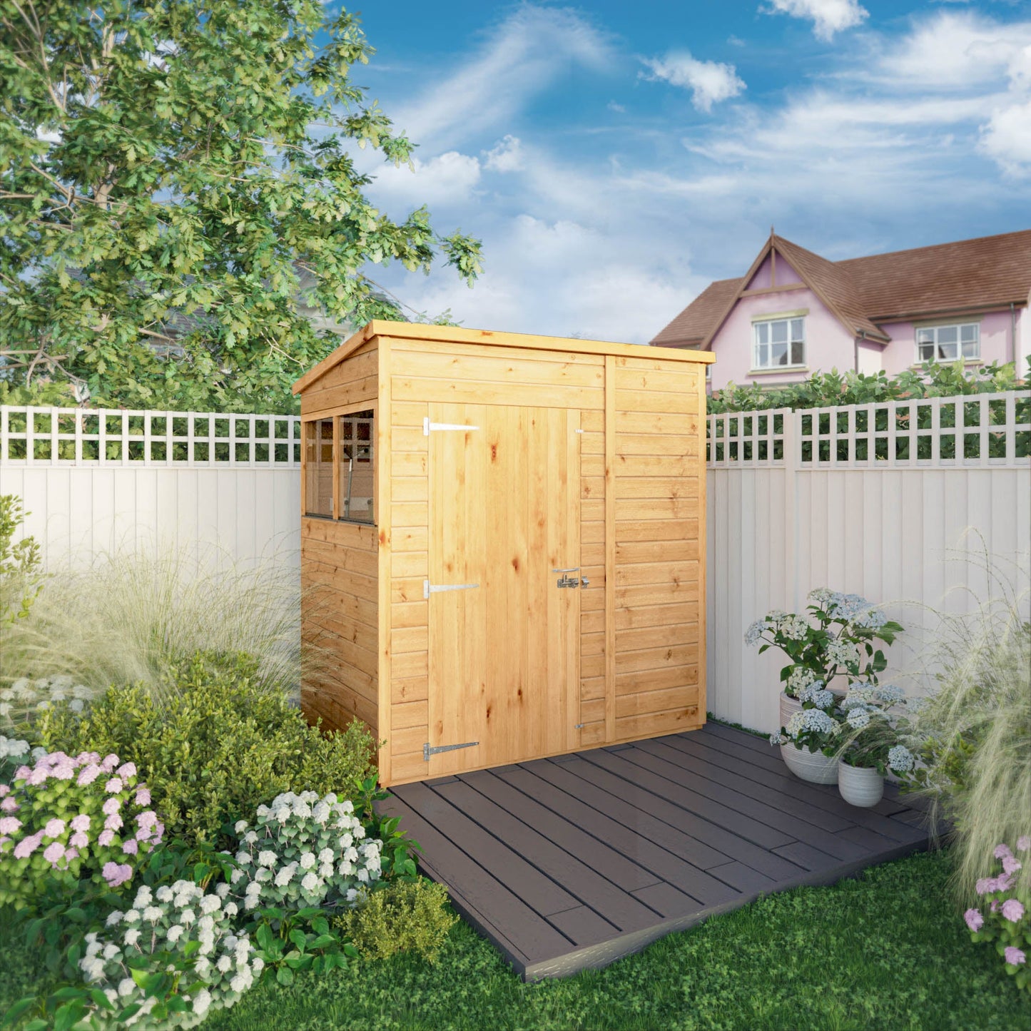 Mercia Woodsman 6' 5" x 4' 2" Pent Shed - Premium Dip Treated Shiplap - Styrene Windows