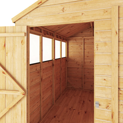 Mercia Woodsman 8' 2" x 6' 2" Apex Shed - Premium Dip Treated Shiplap - Glass Windows