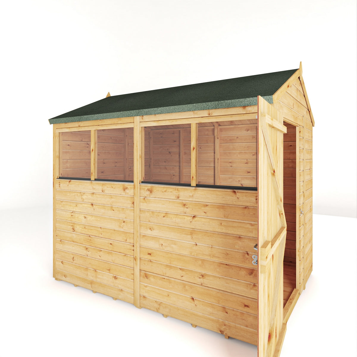 Mercia Woodsman 8' 2" x 6' 2" Apex Shed - Premium Dip Treated Shiplap - Glass Windows