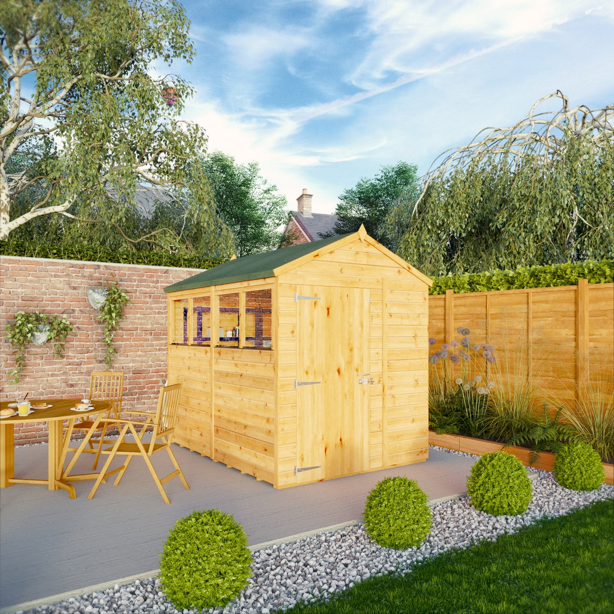 Mercia Woodsman 8' 2" x 6' 2" Apex Shed - Premium Dip Treated Shiplap - Glass Windows