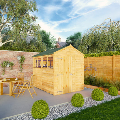 Mercia Woodsman 8' 2" x 6' 2" Apex Shed - Premium Dip Treated Shiplap - Glass Windows