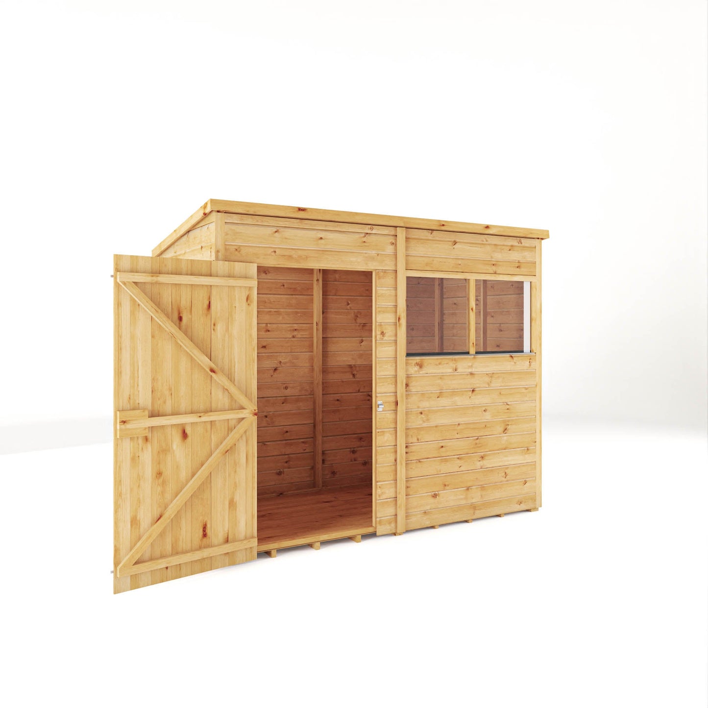 Mercia Woodsman 8' 1" x 3' 11" Pent Shed - Premium Dip Treated Shiplap - Styrene Windows