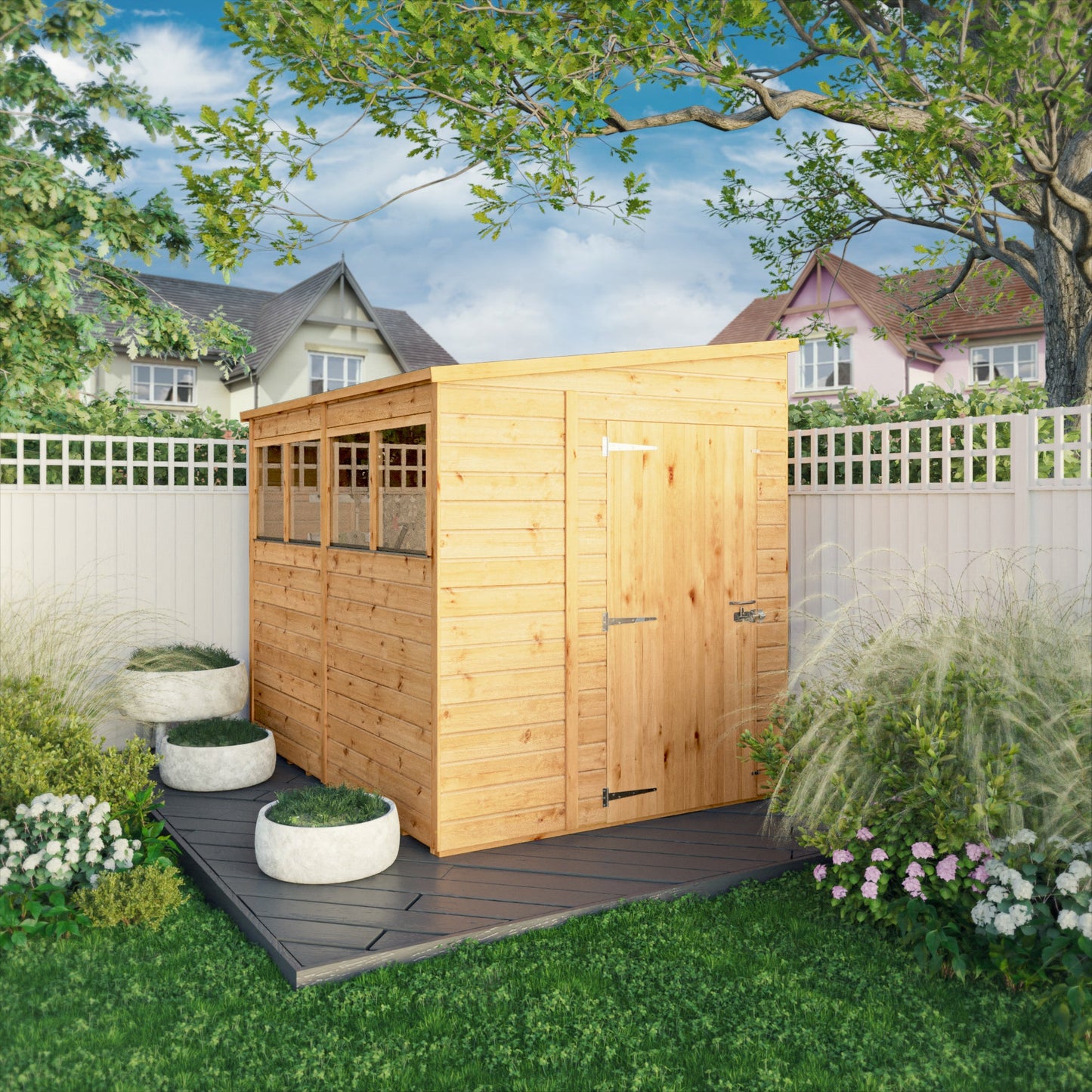 Mercia Woodsman 8' 4" x 6' 2" Pent Shed - Premium Dip Treated Shiplap - Styrene Windows