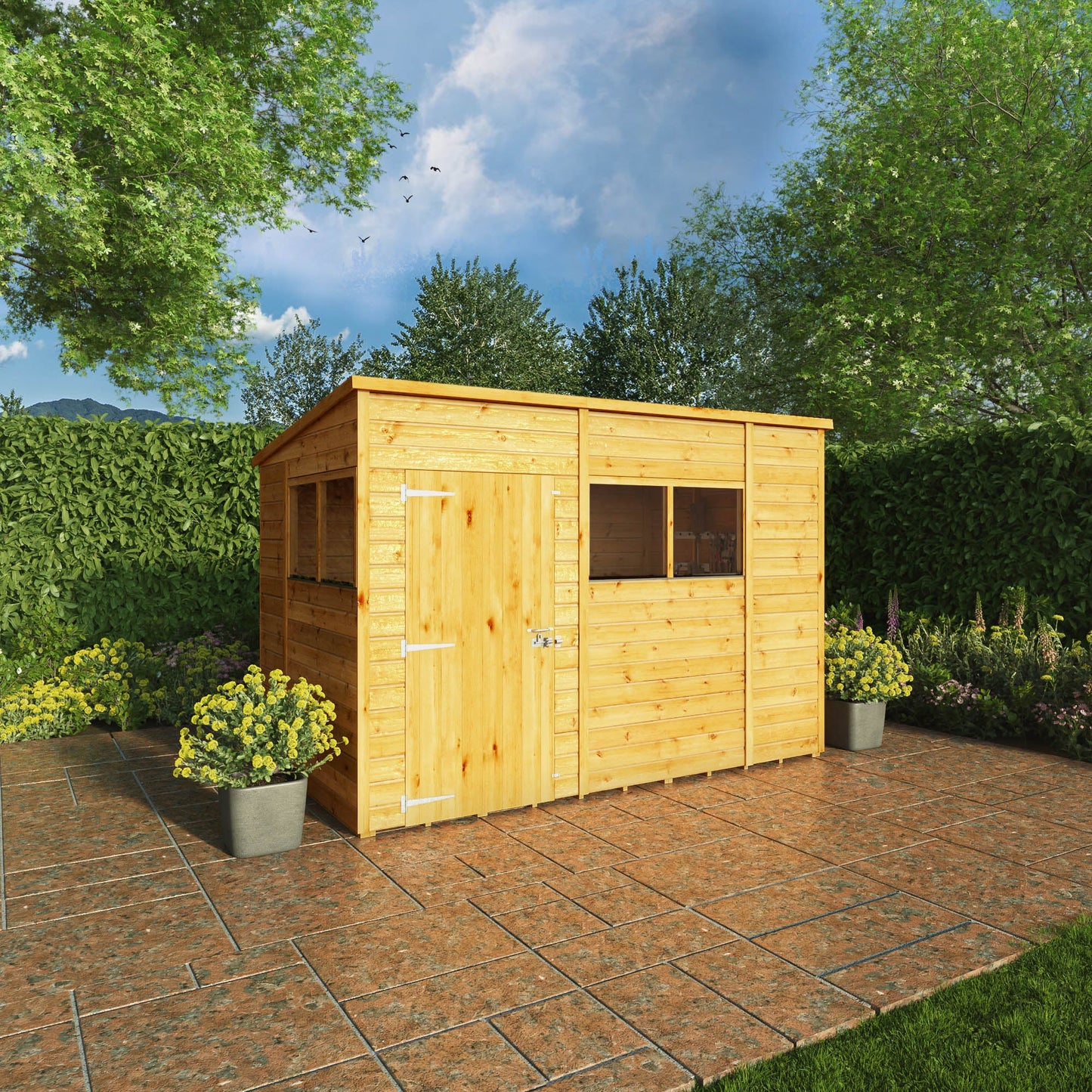 Mercia Woodsman 10' 3" x 6' 2" Pent Shed - Premium Dip Treated Shiplap - Styrene Windows