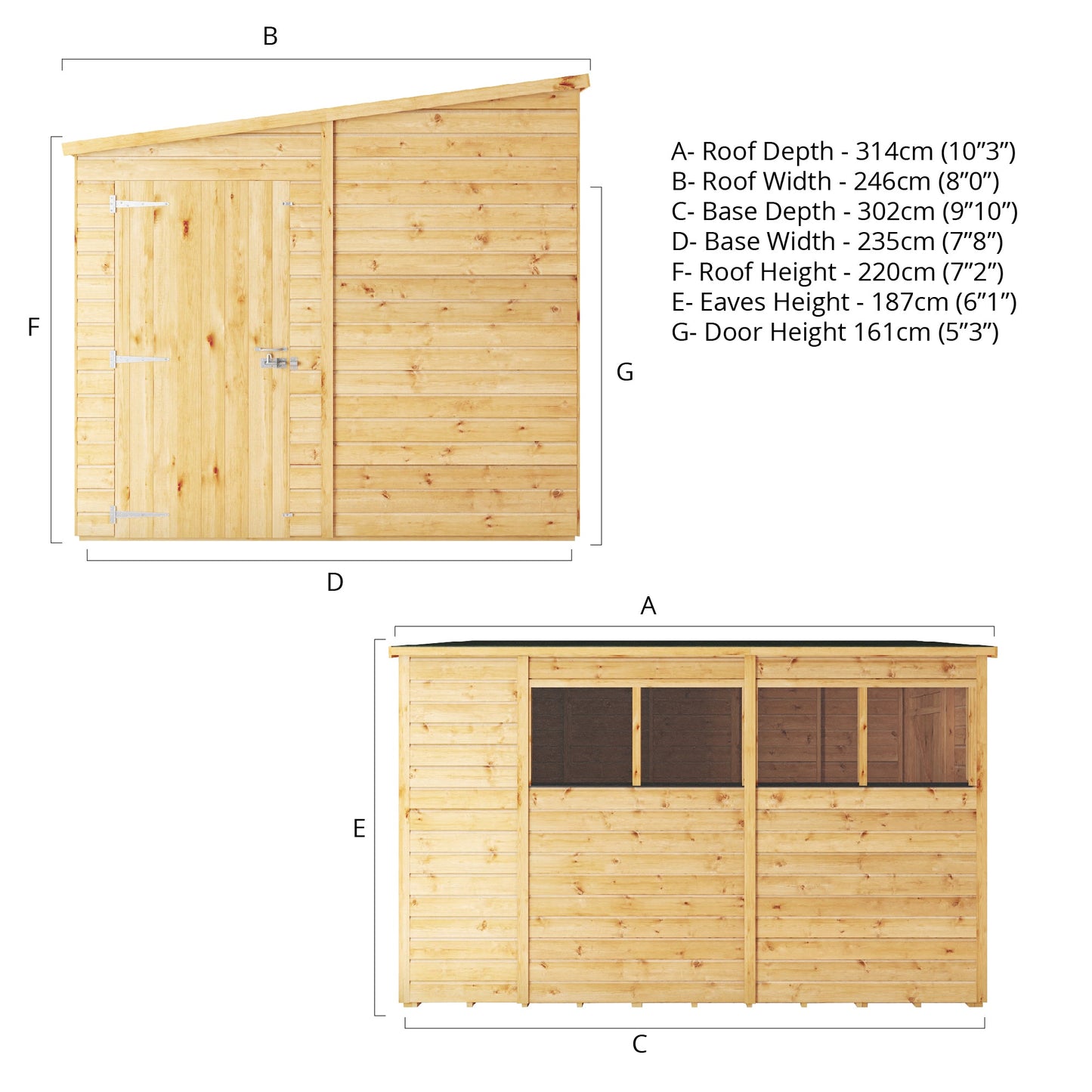 Mercia Woodsman 10' 3" x 8' Pent Shed - Premium Dip Treated Shiplap - Styrene Windows