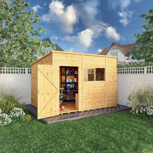 Mercia Woodsman 10' 3" x 8' Pent Shed - Premium Dip Treated Shiplap - Styrene Windows