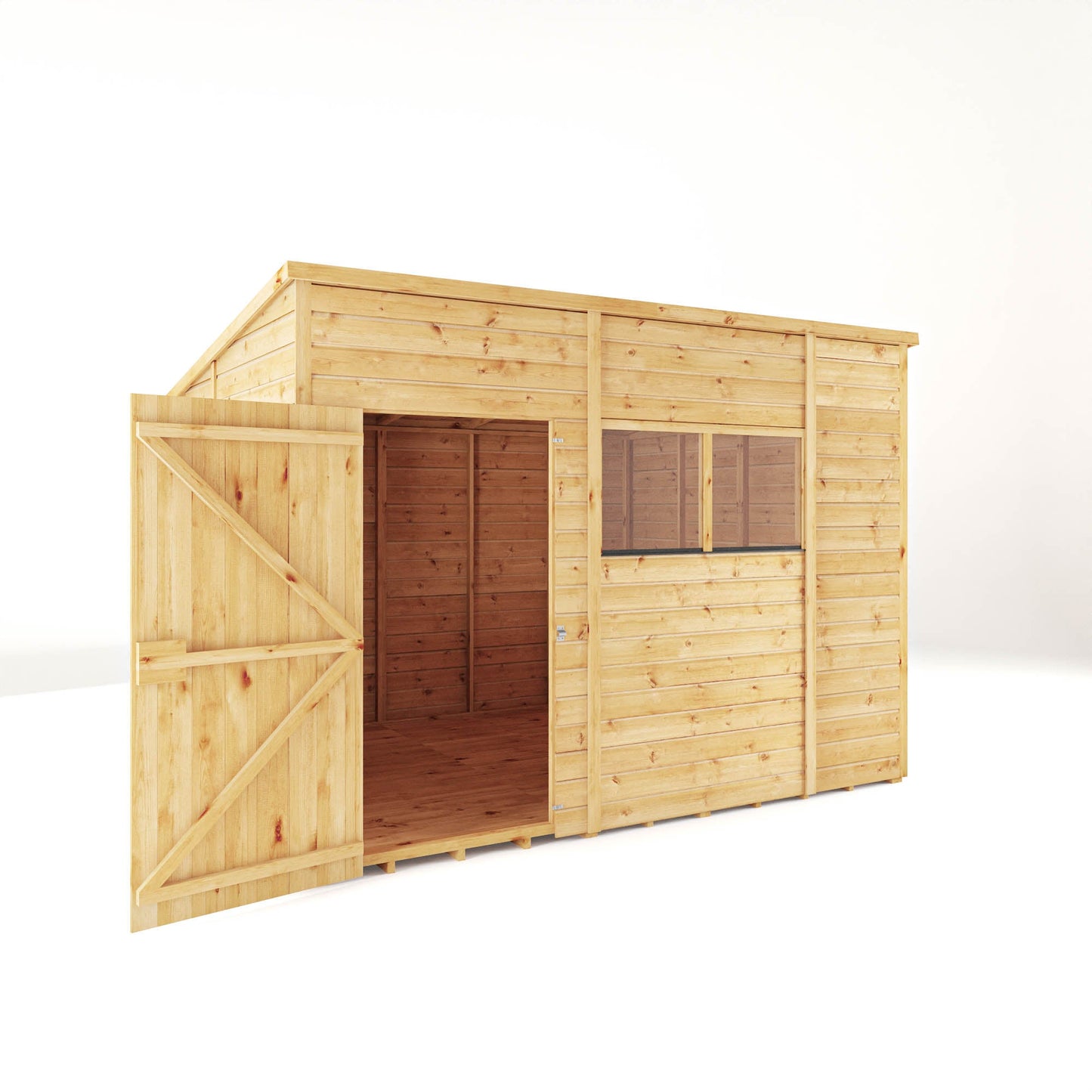 Mercia Woodsman 10' 3" x 8' Pent Shed - Premium Dip Treated Shiplap - Styrene Windows