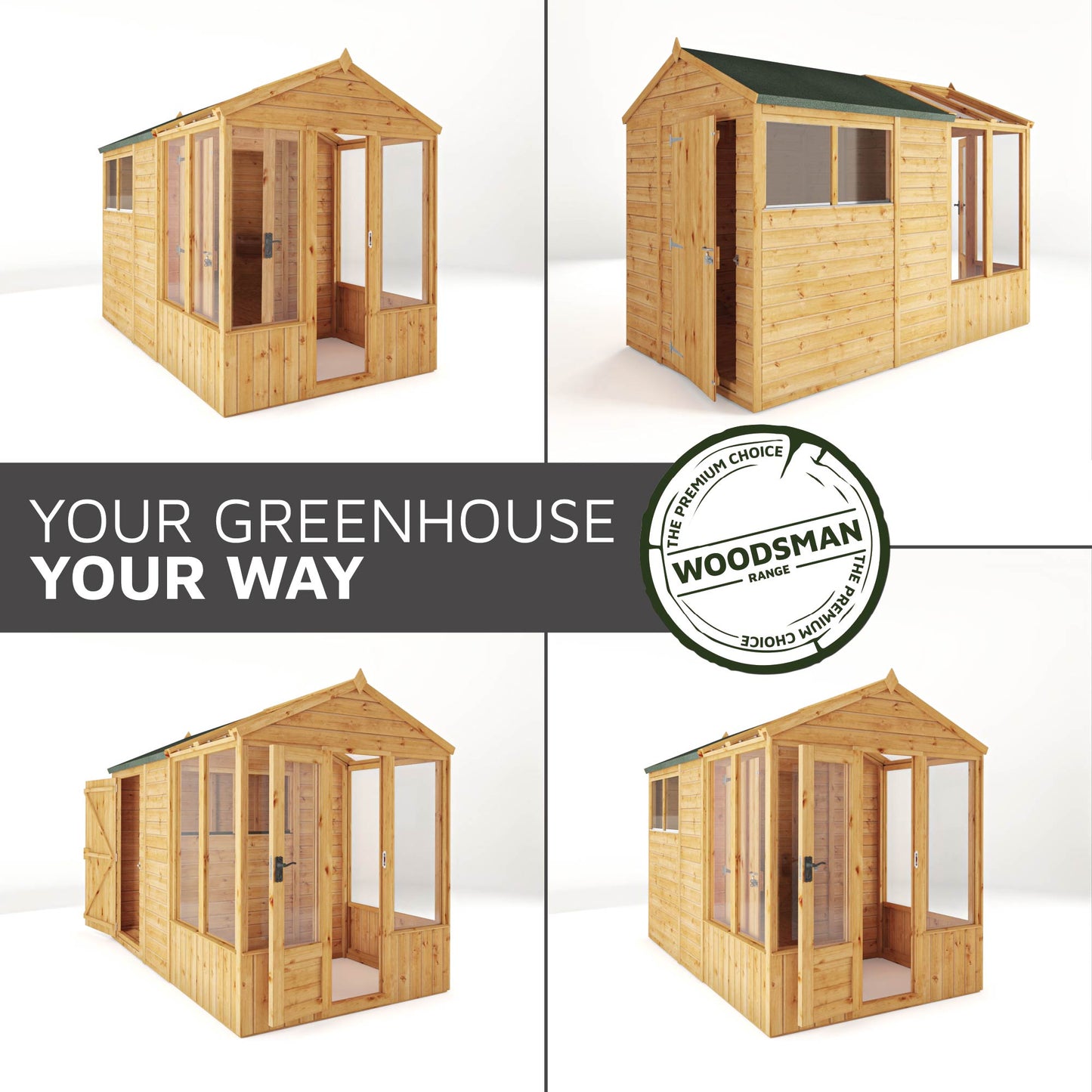 Mercia Woodsman 10' 4" x 6' 3" Apex Combi Greenhouse Shed - Premium Dip Treated Shiplap - Glass Windows