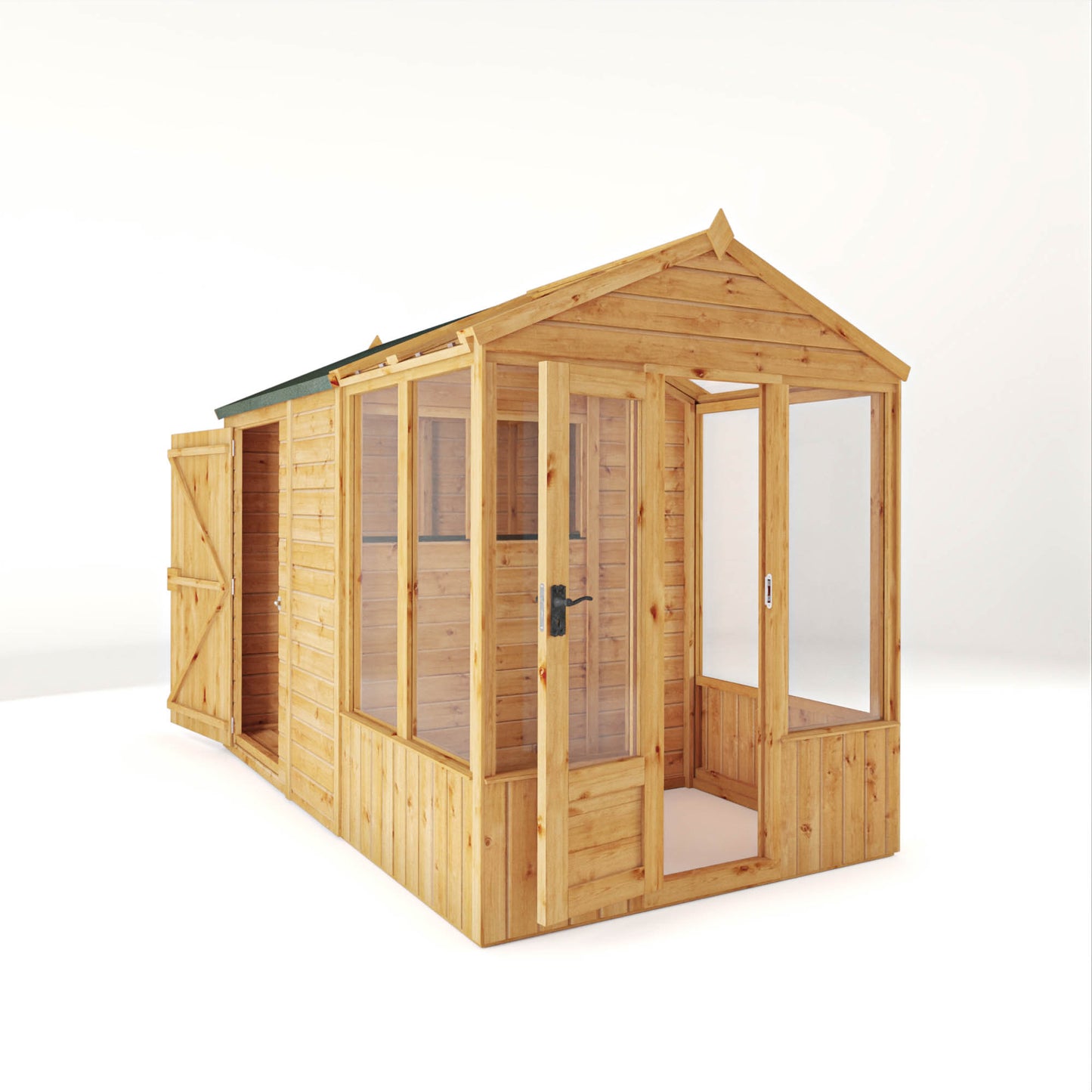 Mercia Woodsman 10' 4" x 6' 3" Apex Combi Greenhouse Shed - Premium Dip Treated Shiplap - Glass Windows