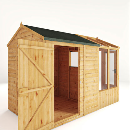 Mercia Woodsman 10' 4" x 6' 3" Apex Combi Greenhouse Shed - Premium Dip Treated Shiplap - Glass Windows