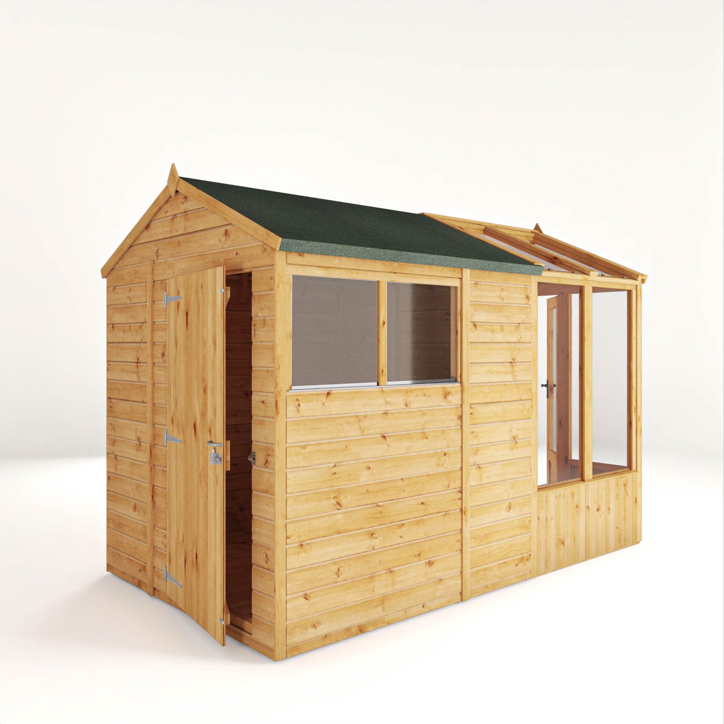 Mercia Woodsman 10' 4" x 6' 3" Apex Combi Greenhouse Shed - Premium Dip Treated Shiplap - Glass Windows