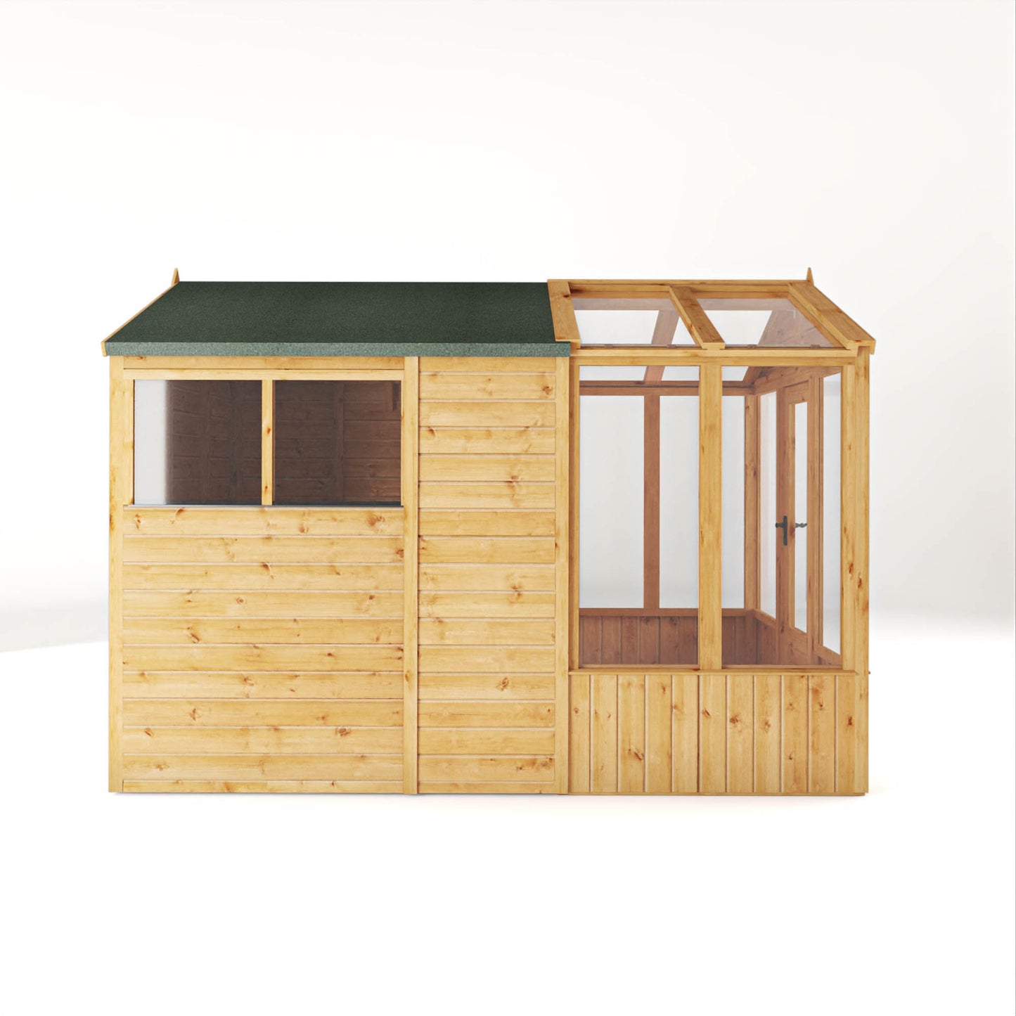 Mercia Woodsman 10' 4" x 6' 3" Apex Combi Greenhouse Shed - Premium Dip Treated Shiplap - Glass Windows