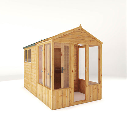 Mercia Woodsman 10' 4" x 6' 3" Apex Combi Greenhouse Shed - Premium Dip Treated Shiplap - Glass Windows