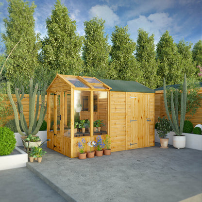 Mercia Woodsman 10' 4" x 6' 3" Apex Combi Greenhouse Shed - Premium Dip Treated Shiplap - Glass Windows