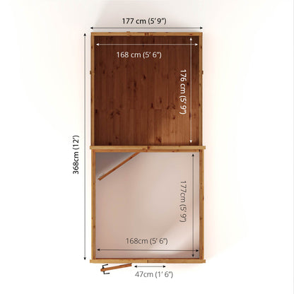 Mercia Woodsman 12' 3" x 6' 3" Apex Combi Greenhouse Shed - Premium Dip Treated Shiplap- Glass Windows