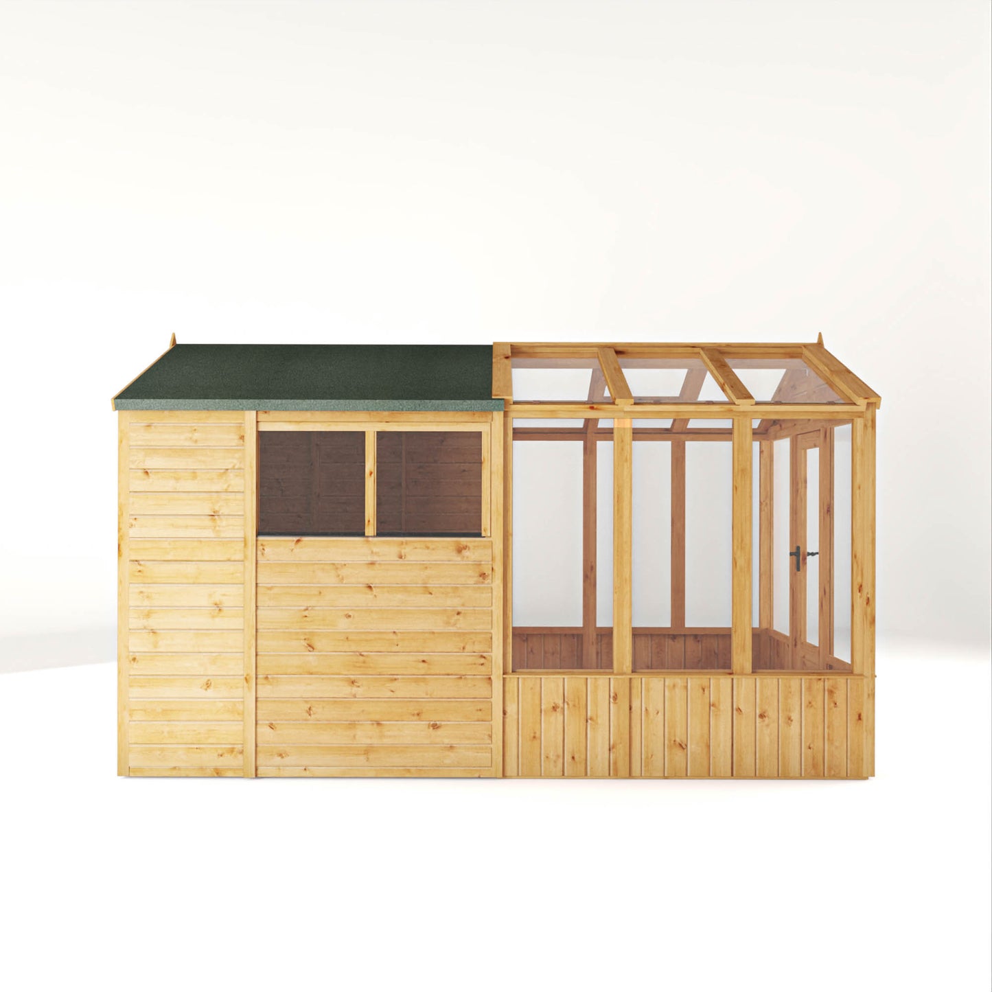 Mercia Woodsman 12' 3" x 6' 3" Apex Combi Greenhouse Shed - Premium Dip Treated Shiplap- Glass Windows