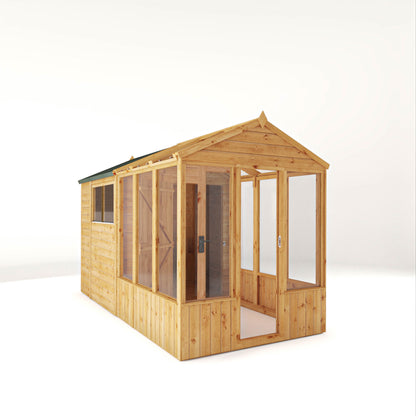 Mercia Woodsman 12' 3" x 6' 3" Apex Combi Greenhouse Shed - Premium Dip Treated Shiplap- Glass Windows