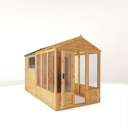 Mercia Woodsman 12' 3" x 6' 3" Apex Combi Greenhouse Shed - Premium Dip Treated Shiplap- Glass Windows