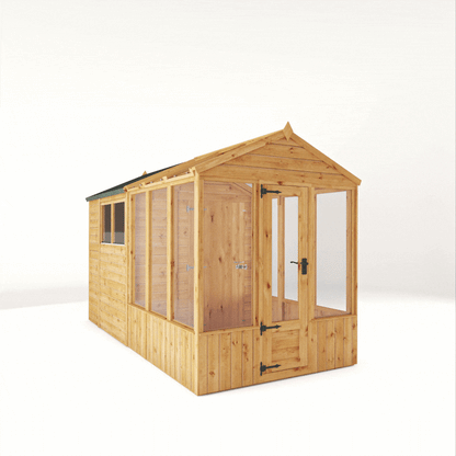 Mercia Woodsman 12' 3" x 6' 3" Apex Combi Greenhouse Shed - Premium Dip Treated Shiplap- Glass Windows