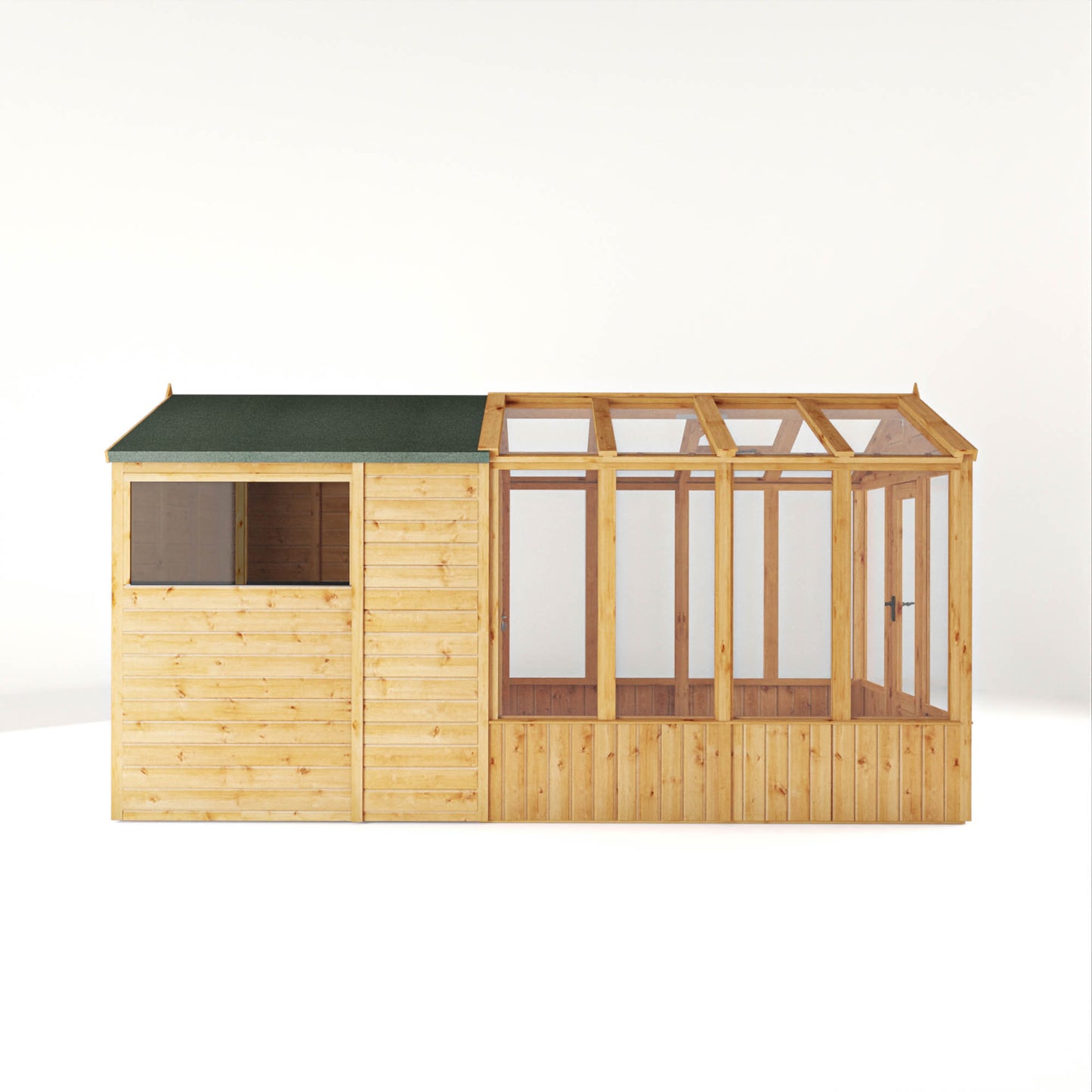 Mercia Woodsman 14' 2" x 6' 3" Apex Combi Greenhouse Shed - Premium Dip Treated Shiplap- Glass Windows