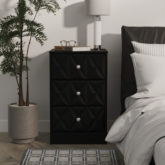 San Jose Bedside Table Black 3 Drawers 45cm
