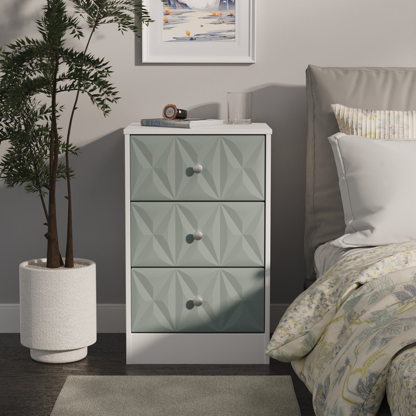 San Jose Bedside Table Teal & White 3 Drawers 45cm