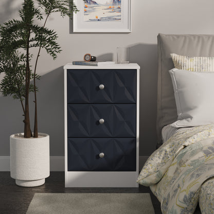 San Jose Bedside Table Dark Grey & White 3 Drawers 45cm