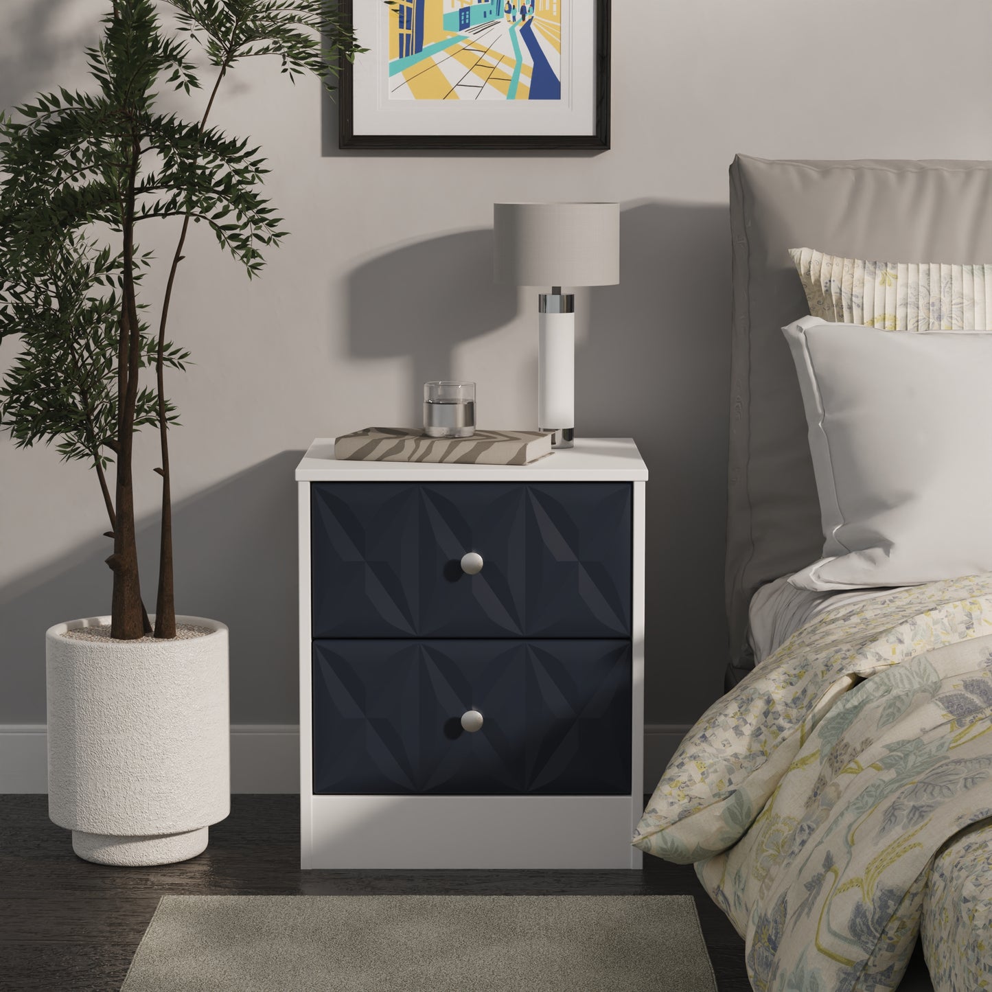 San Jose Bedside Table Dark Grey & White 2 Drawers 45cm