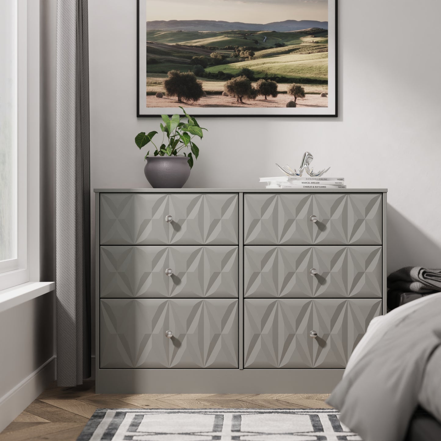 San Jose Large Chest of Drawers Grey 6 Drawers 115cm