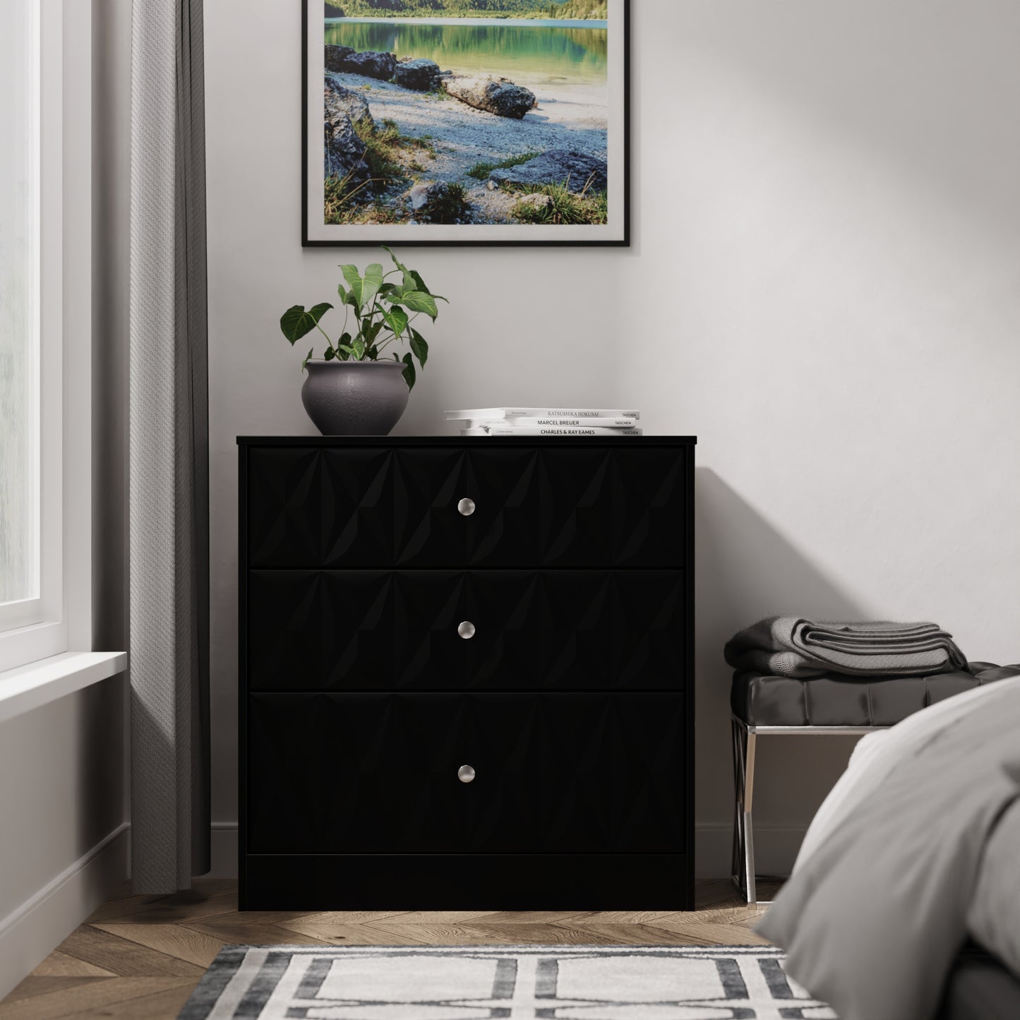 San Jose Chest of Drawers Black 3 Drawers 77cm
