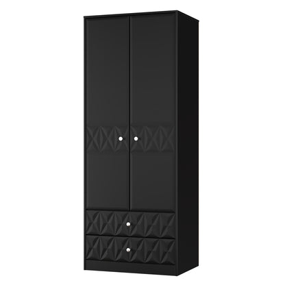 San Jose Tall Wardrobe Black 2 Doors 2 Drawers 77cm
