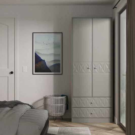 San Jose Tall Wardrobe Grey 2 Doors 2 Drawers 77cm
