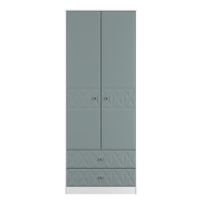 San Jose Tall Wardrobe Teal & White 2 Doors 2 Drawers 77cm