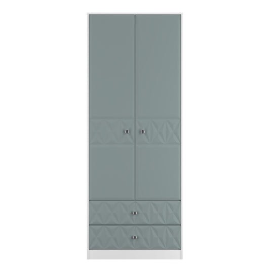 San Jose Tall Wardrobe Teal & White 2 Doors 2 Drawers 77cm