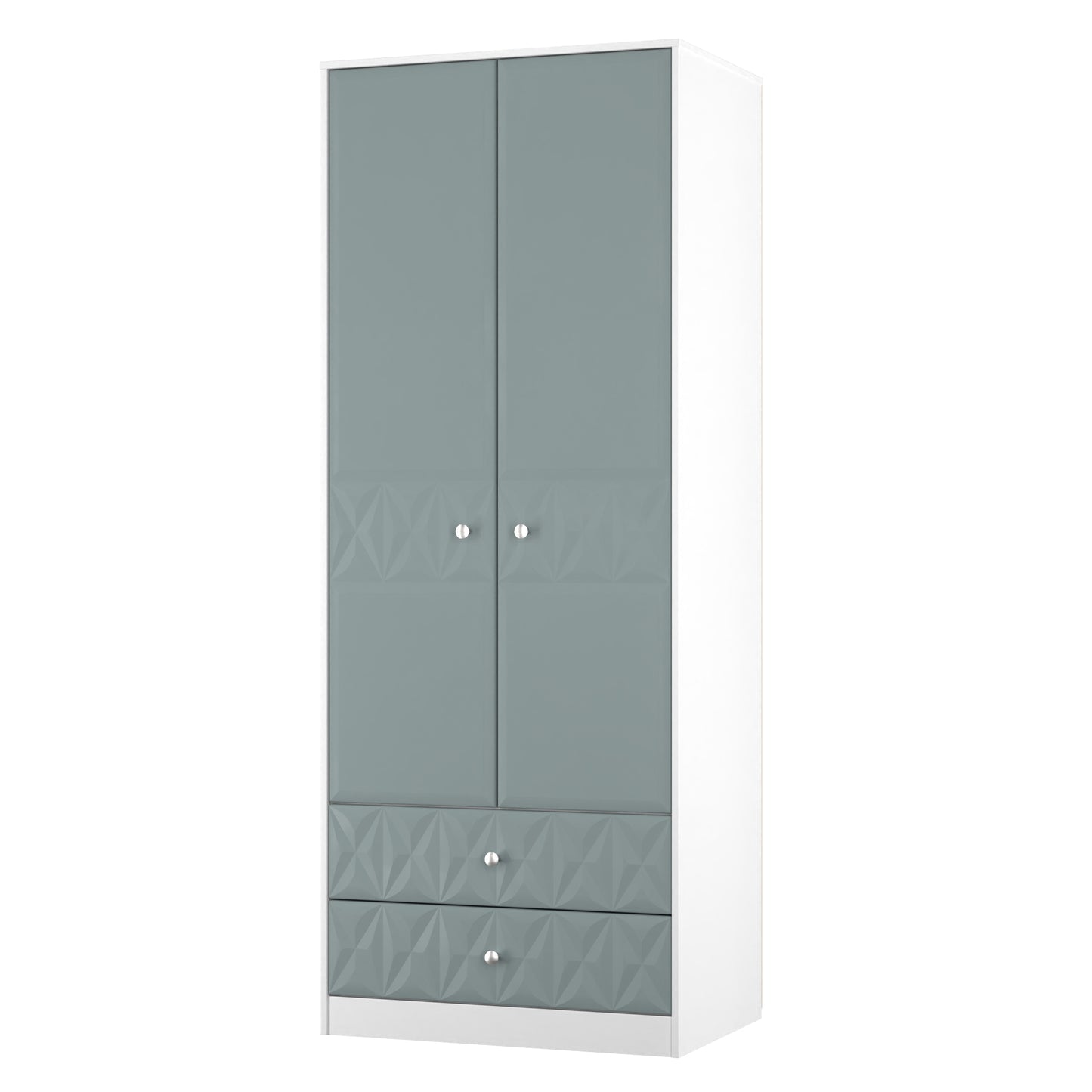 San Jose Tall Wardrobe Teal & White 2 Doors 2 Drawers 77cm