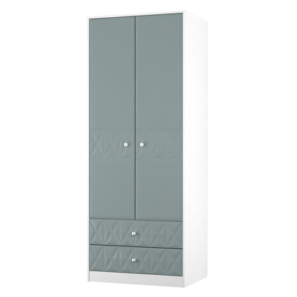 San Jose Tall Wardrobe Teal & White 2 Doors 2 Drawers 77cm