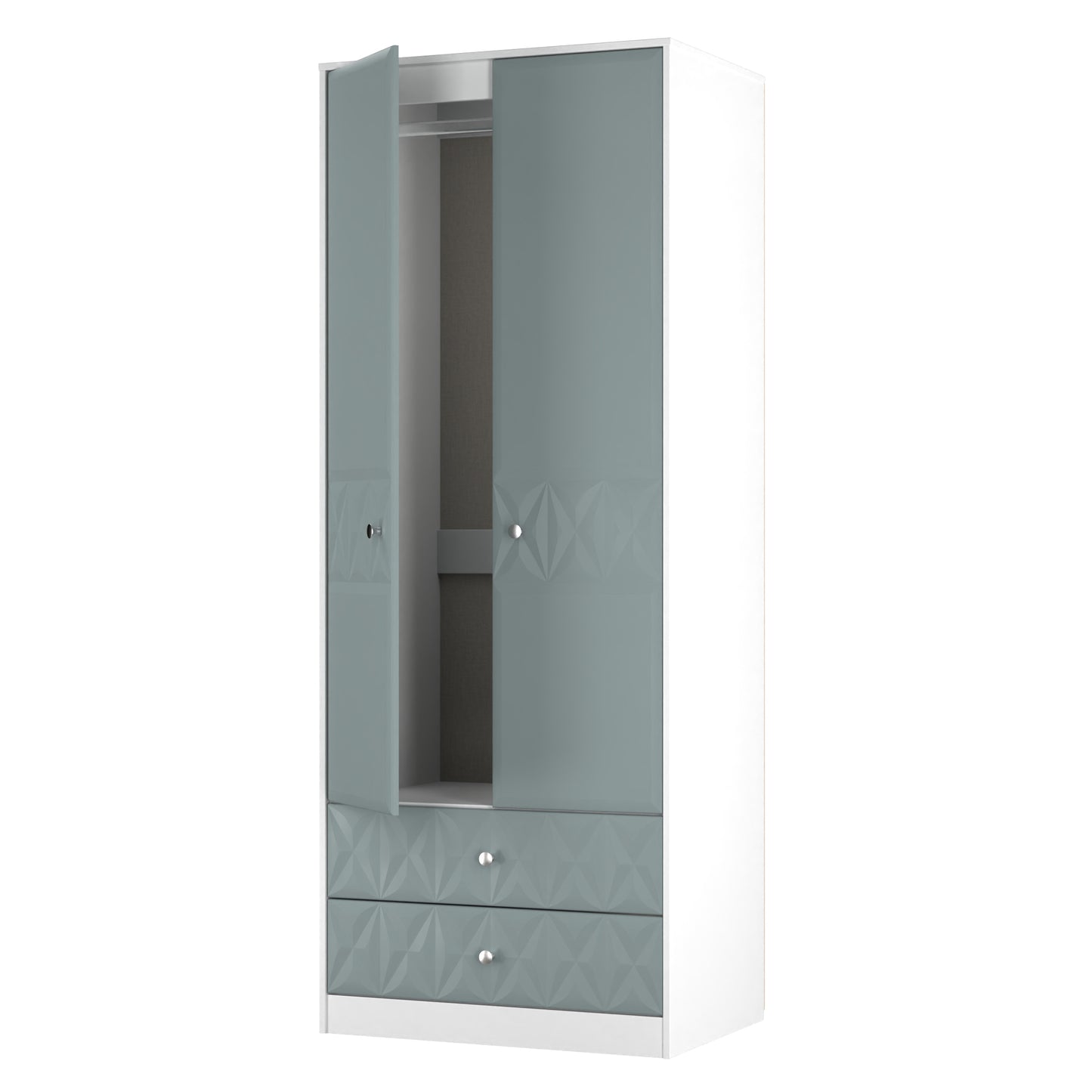 San Jose Tall Wardrobe Teal & White 2 Doors 2 Drawers 77cm