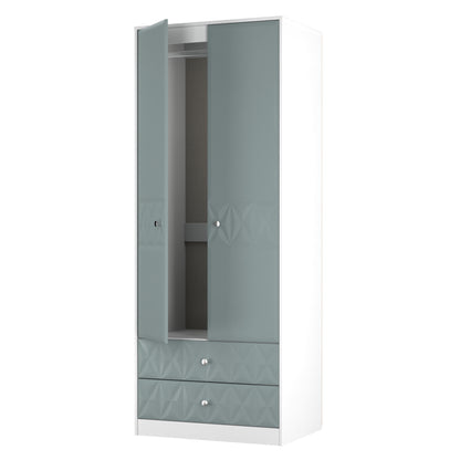 San Jose Tall Wardrobe Teal & White 2 Doors 2 Drawers 77cm