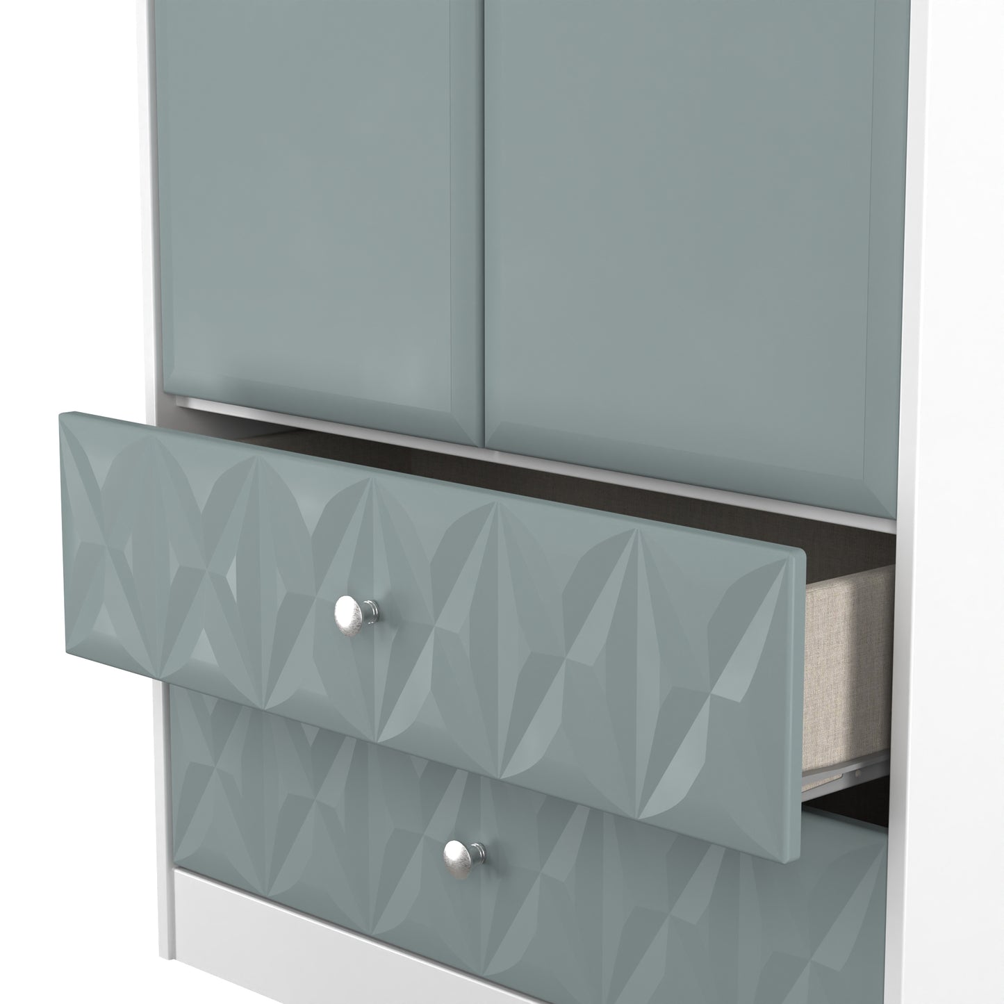 San Jose Tall Wardrobe Teal & White 2 Doors 2 Drawers 77cm