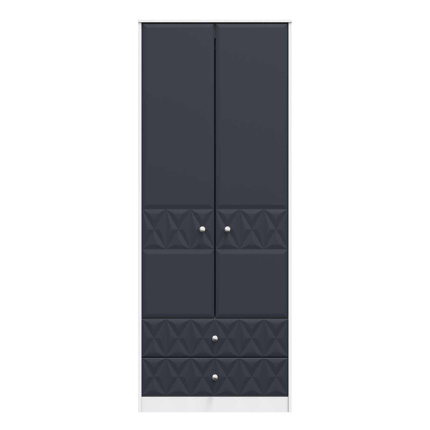 San Jose Tall Wardrobe Dark Grey & White 2 Doors 2 Drawers 77cm