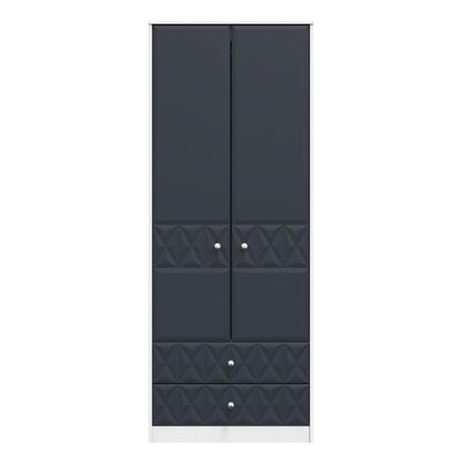 San Jose Tall Wardrobe Dark Grey & White 2 Doors 2 Drawers 77cm