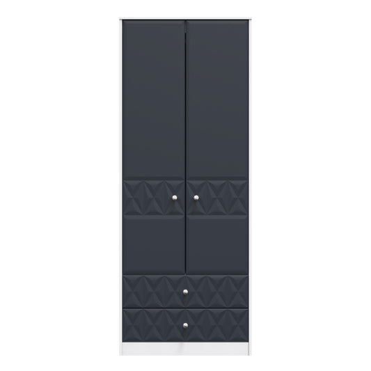 San Jose Tall Wardrobe Dark Grey & White 2 Doors 2 Drawers 77cm