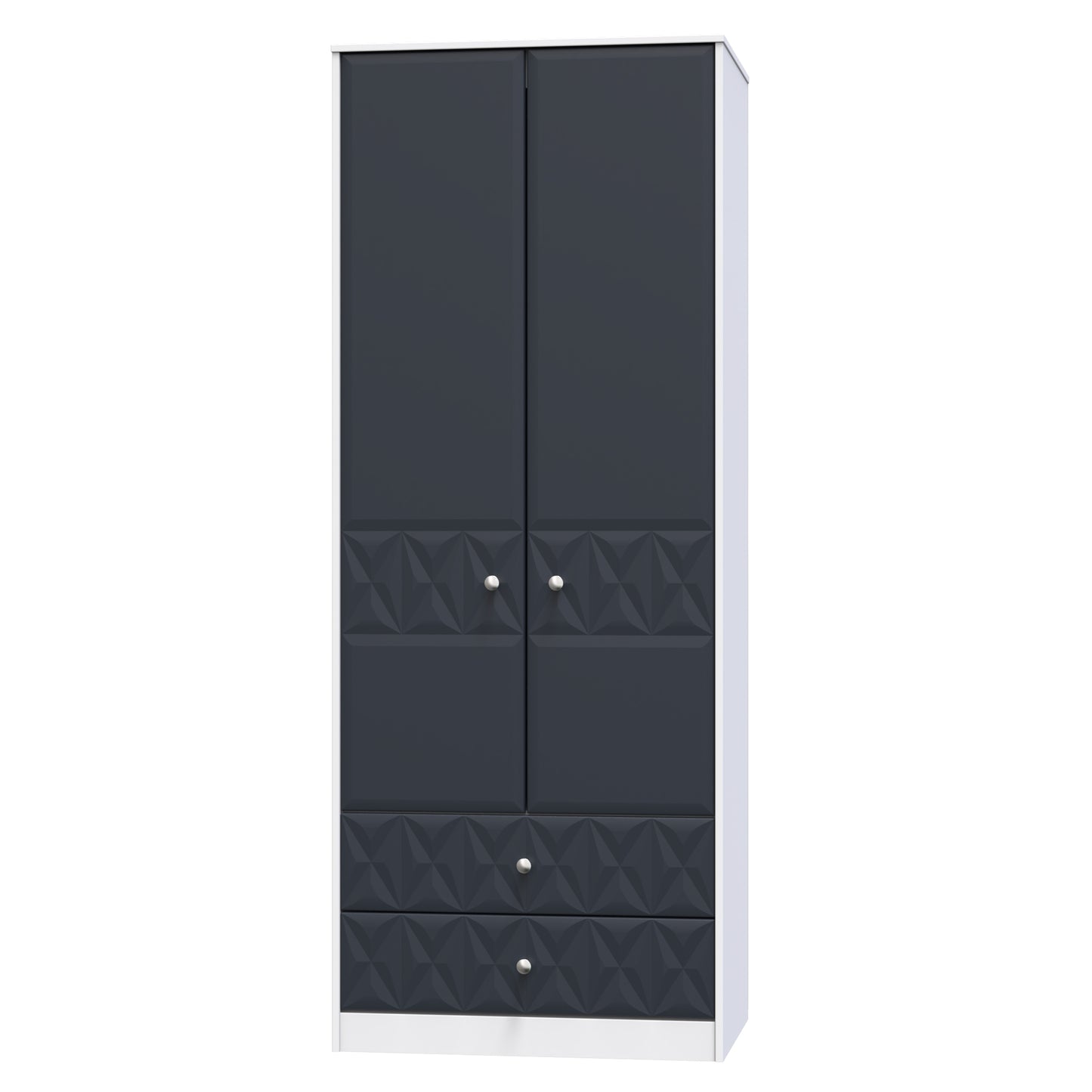 San Jose Tall Wardrobe Dark Grey & White 2 Doors 2 Drawers 77cm
