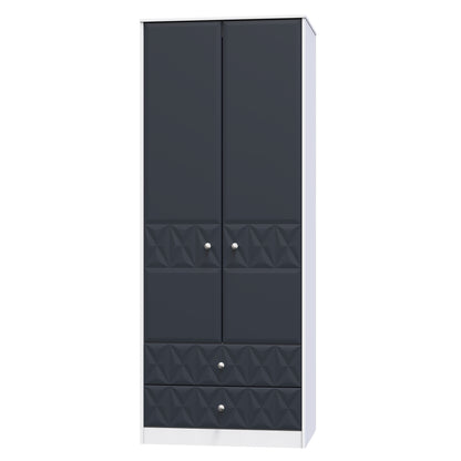 San Jose Tall Wardrobe Dark Grey & White 2 Doors 2 Drawers 77cm
