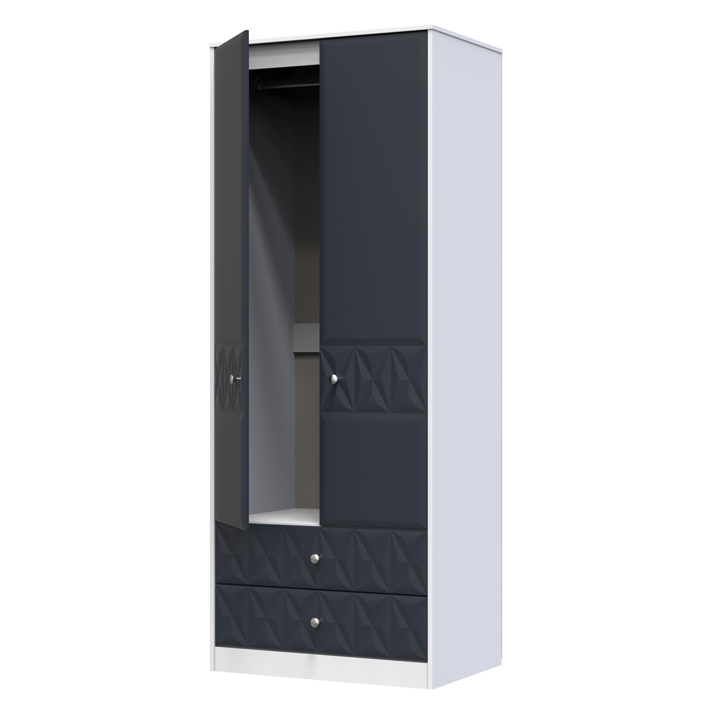 San Jose Tall Wardrobe Dark Grey & White 2 Doors 2 Drawers 77cm