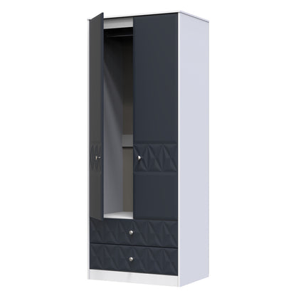 San Jose Tall Wardrobe Dark Grey & White 2 Doors 2 Drawers 77cm