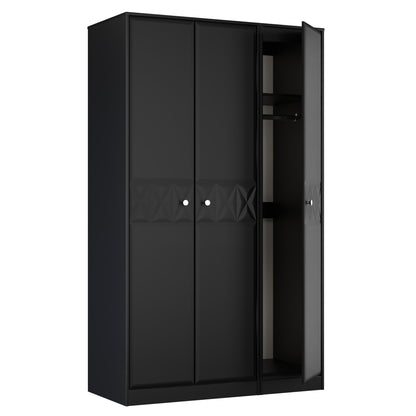 San Jose Tall Wardrobe Black 3 Doors 1 Shelf 116cm