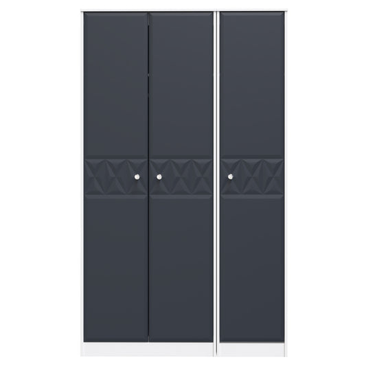San Jose Tall Wardrobe Dark Grey & White 3 Doors 1 Shelf 116cm