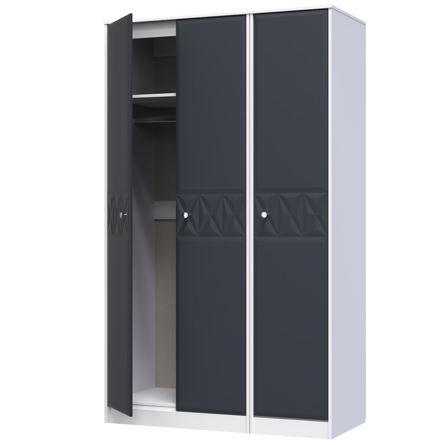 San Jose Tall Wardrobe Dark Grey & White 3 Doors 1 Shelf 116cm